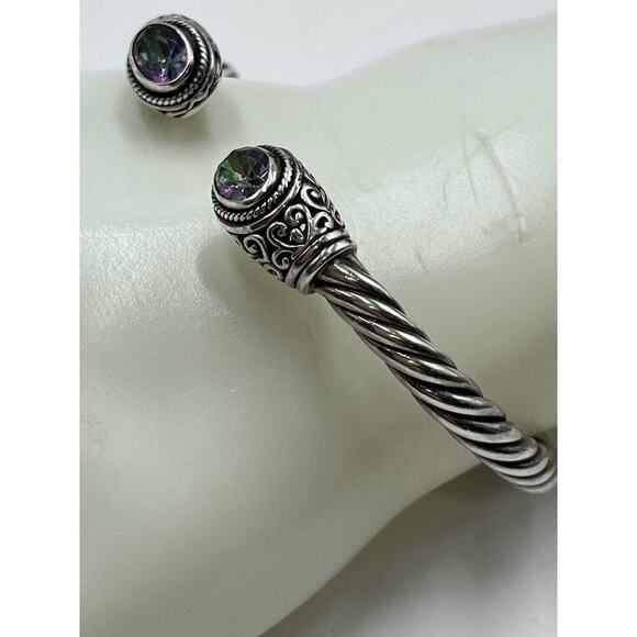 Sterling Silver Artisan 925 Mystic
Quartz Balinese Hinge Bangle Bracelet 20g - Picture 5 of 14